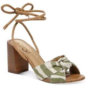 NEW Sam Edelman Bodhi Green Tan Print Ankle Wrap Strap Block Heel Sandal Size 10